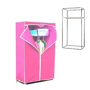 Guarda-Roupa Cabideiro Portátil Multifuncional Dobravel Rosa