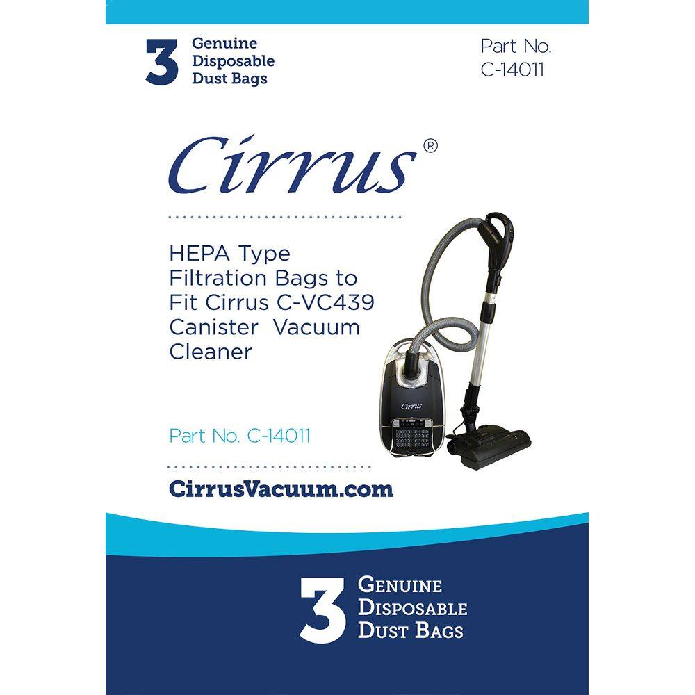 Sacos de vácuo Cirrus VC439 Canister HEPA Cloth Type 3, pacote com 3