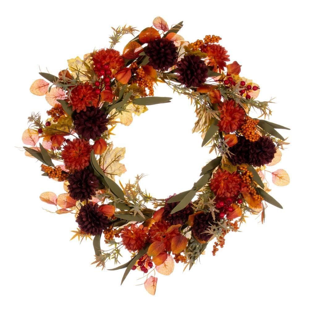 Wreath Vickerman 20 Orange and Burgundy Artificial Mixed Mum