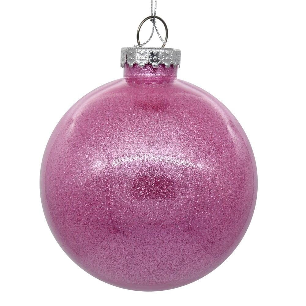 Enfeite de Natal Vickerman Clear Ball com glitter rosa de 6 cm