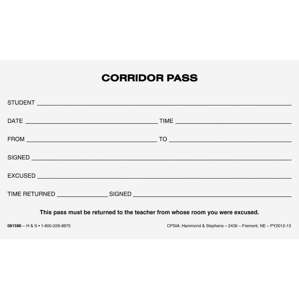 Corridor Pass Hammond & Stephens 3x5" 100 folhas por bloco x1
