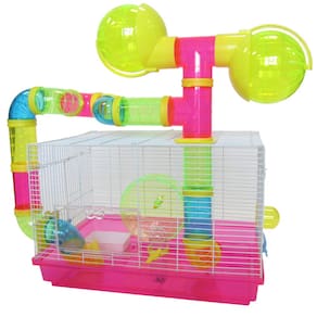 Gaiola para hamster anão e camundongos YML com acessórios rosa