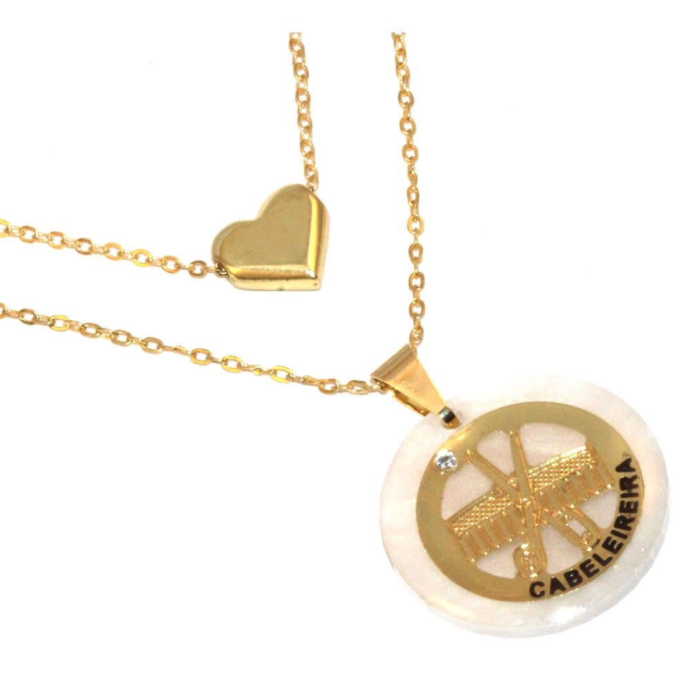 Colar Duplo Cordão Cabeleireira Amor Pela Profissão Folheado