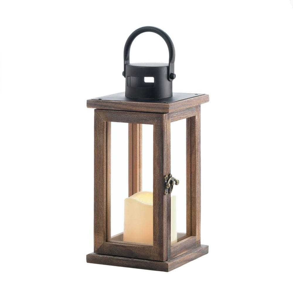 Lanterna de vela Zingz & Thingz Lodge de 27 cm de altura de madeira com LED