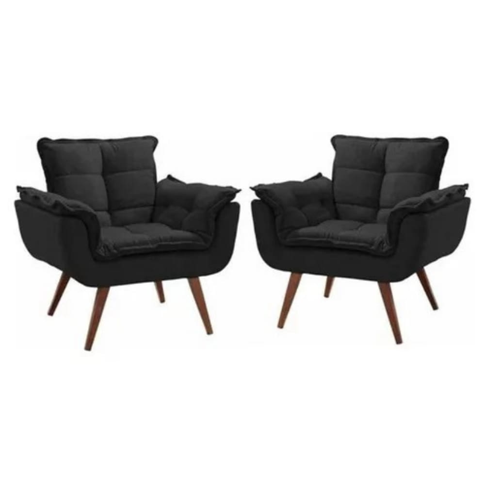 Kit 2 Poltronas Opalla Decorativa Reforçada Recepção Sala De Estar Suede