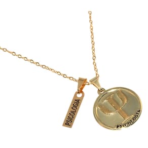 Colar Medalha Psicologia Com Placa Folheado Ouro 18k