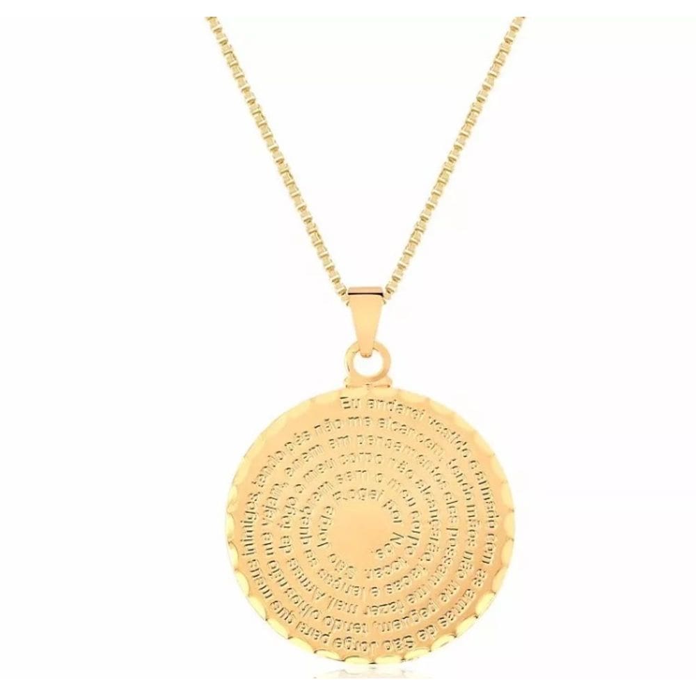 Colar Cordão Medalha Oração De São Bento Folheado Ouro 18k