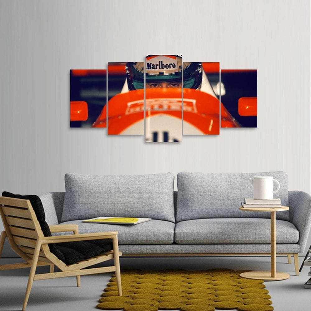 Quadro Ayrton Senna no Carro decorativo Mosaico 5 Peças Para
