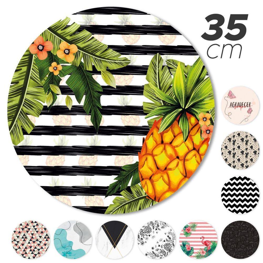 Kit 2 Peças Jogo Americano Base Redonda Mdf Sousplat Abacaxi