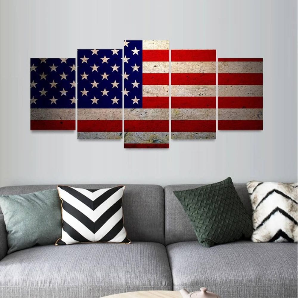 Quadro Bandeira Dos Estados Unidos Vintage Mosaico 125X60