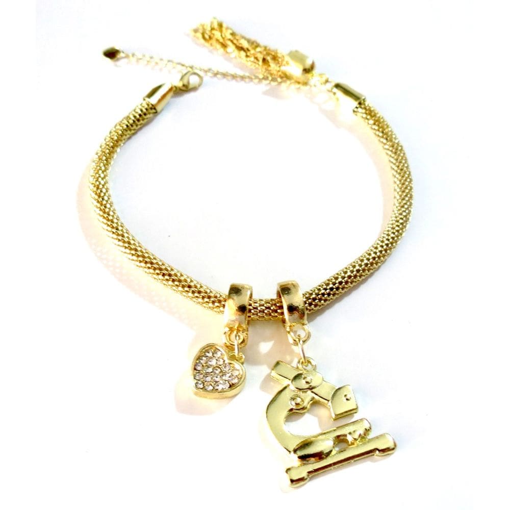Pulseira Berloque Biomedicina Biomédica Folheado A Ouro 18k