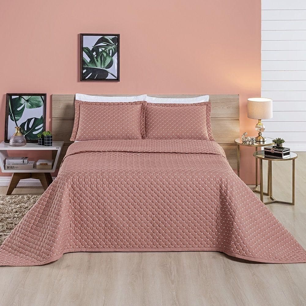 Cobre Leito 200 Fios Queen Ravena 03 Peças - Rose