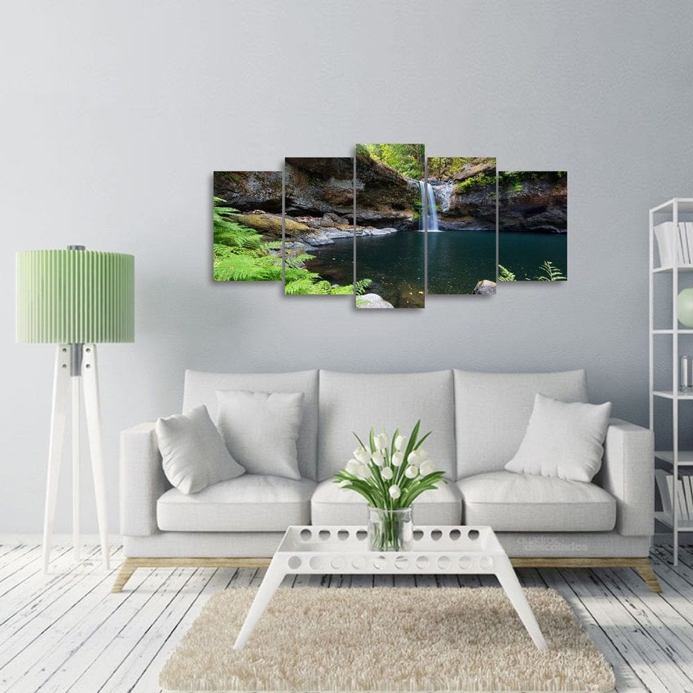 Quadro decorativo Cachoeira Natureza Mosaico 5 Peças