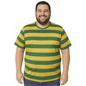 Camiseta Torcedor Brasil Listrada Verde Amarela Tamanho Especial Plus Size
