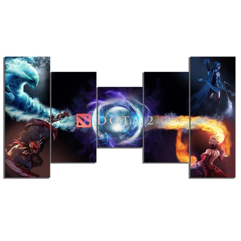 Quadro Decorativo Dota 2 Anime 5 Peças 115x60cm