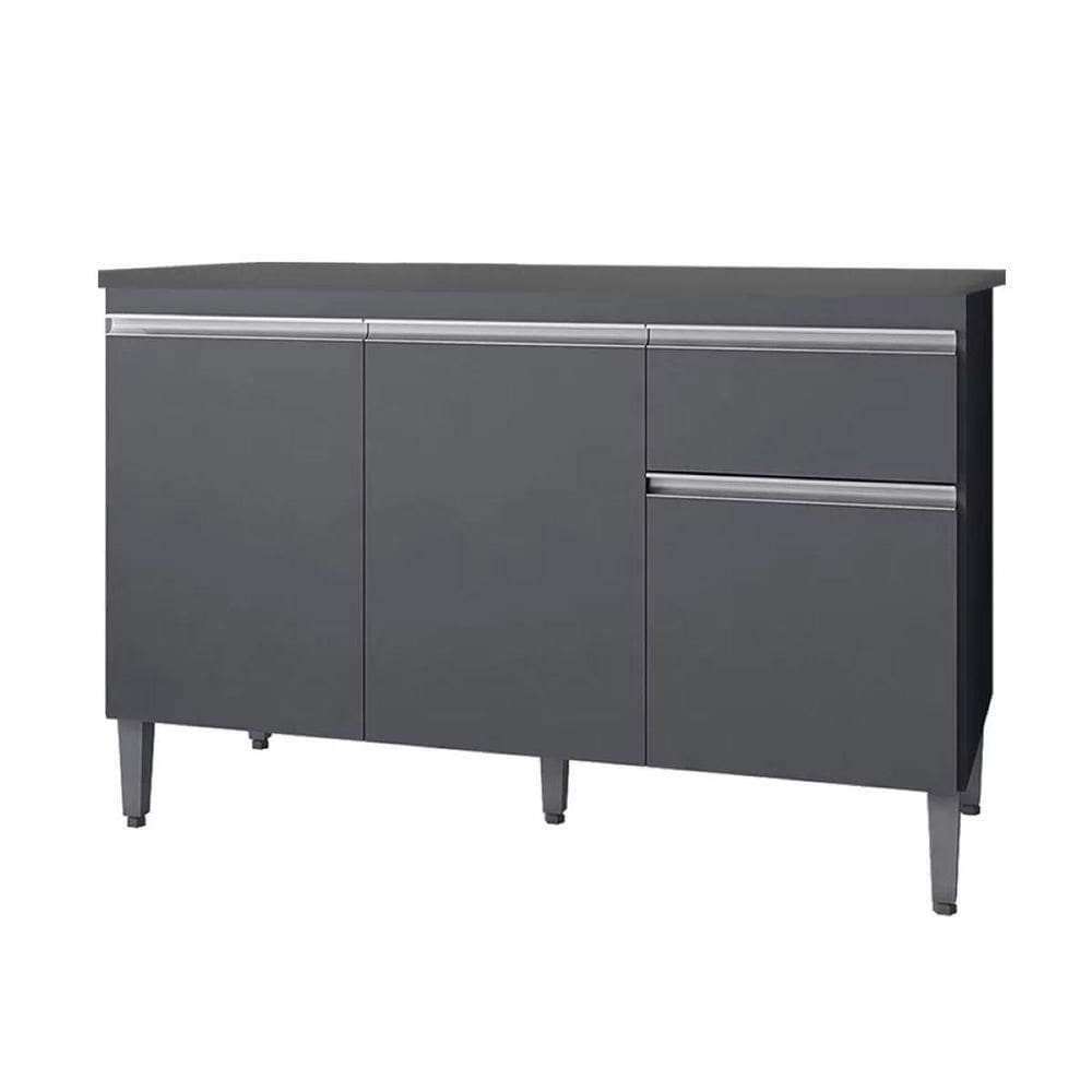 Balcão De Cozinha 120cm Tatiane 3 Portas 1 Gaveta Com Tampo Cinza