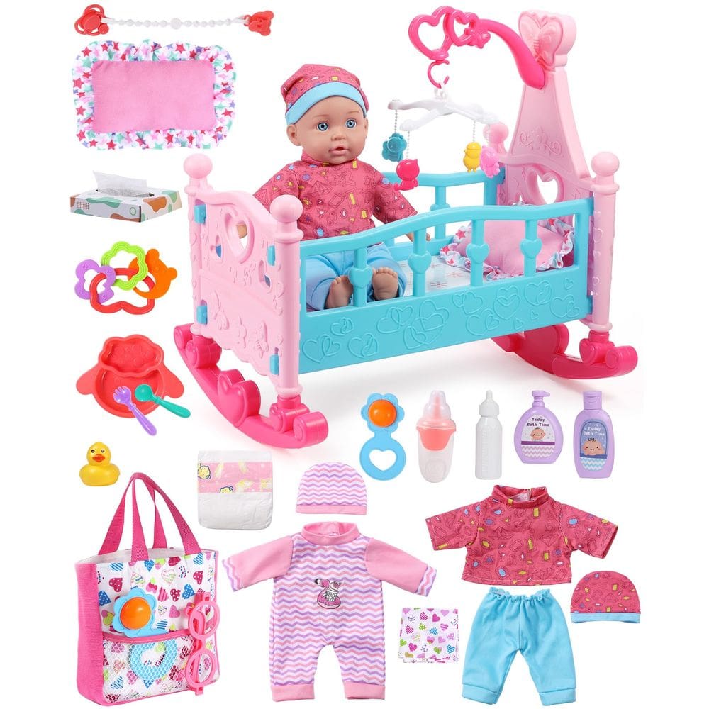 Conjunto de bonecas GAGAKU, brinquedo de 12 polegadas com berço e 22 peças de acessórios