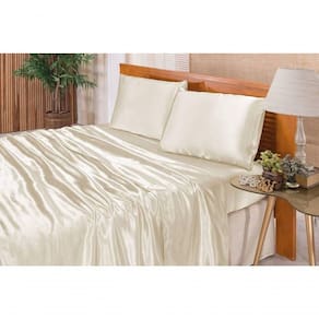 Jogo De Cama Lençol Cetim Queen Romantic 04 Peças - Palha - Queridinho do Público