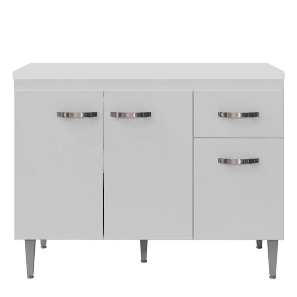 Balcão De Cozinha 120cm Gabriela 3 Portas 1 Gaveta Com Tampo Branco