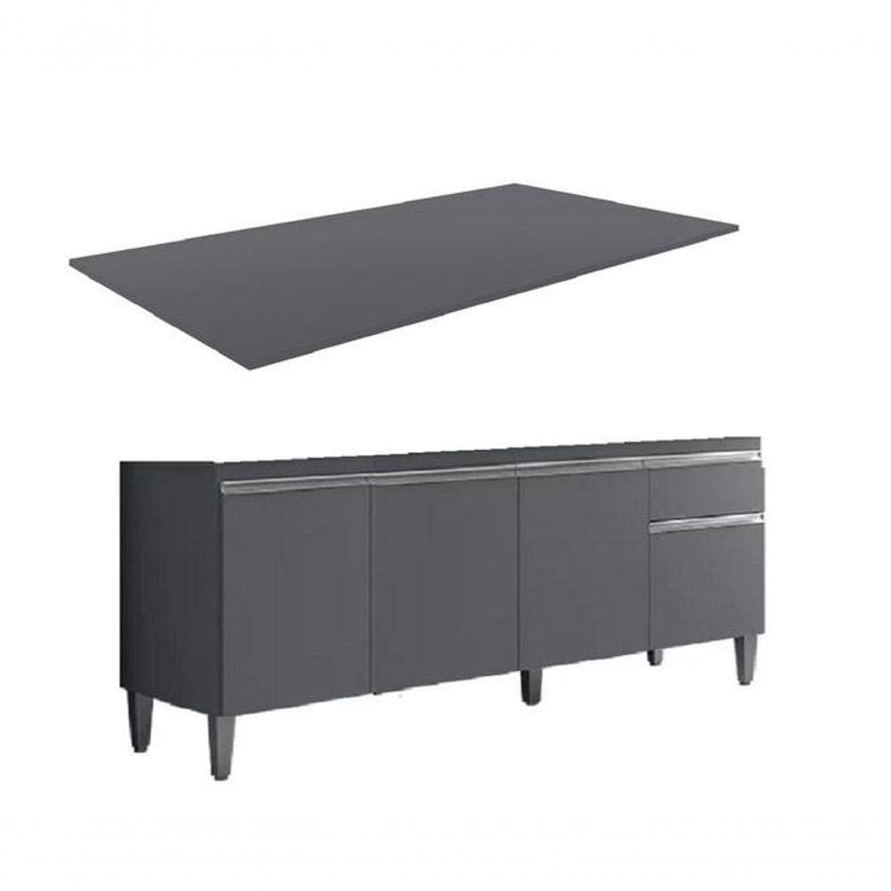 Balcão De Cozinha 150cm Tatiane 4 Portas 1 Gaveta Com Tampo Cinza