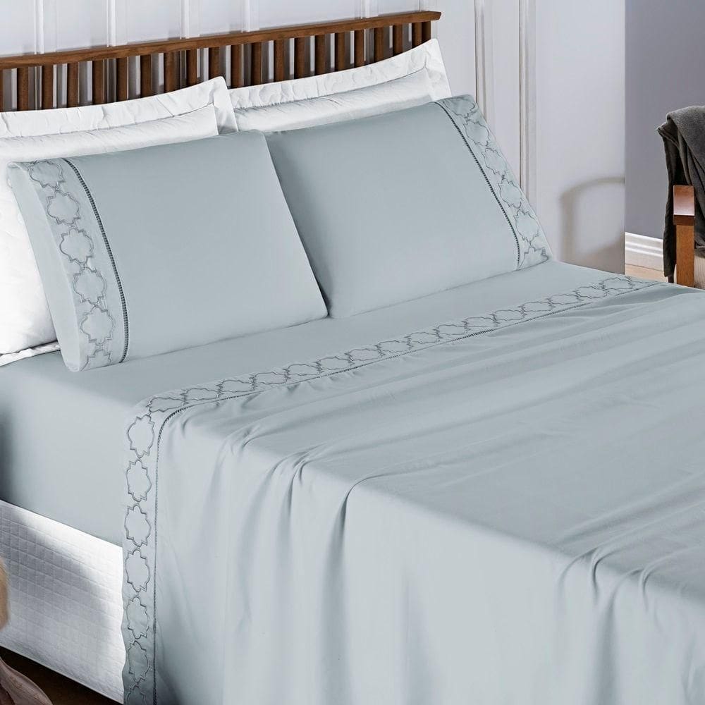 Jogo De Cama 300 Fios Bordado King Infinity 04 Peças - Cinza