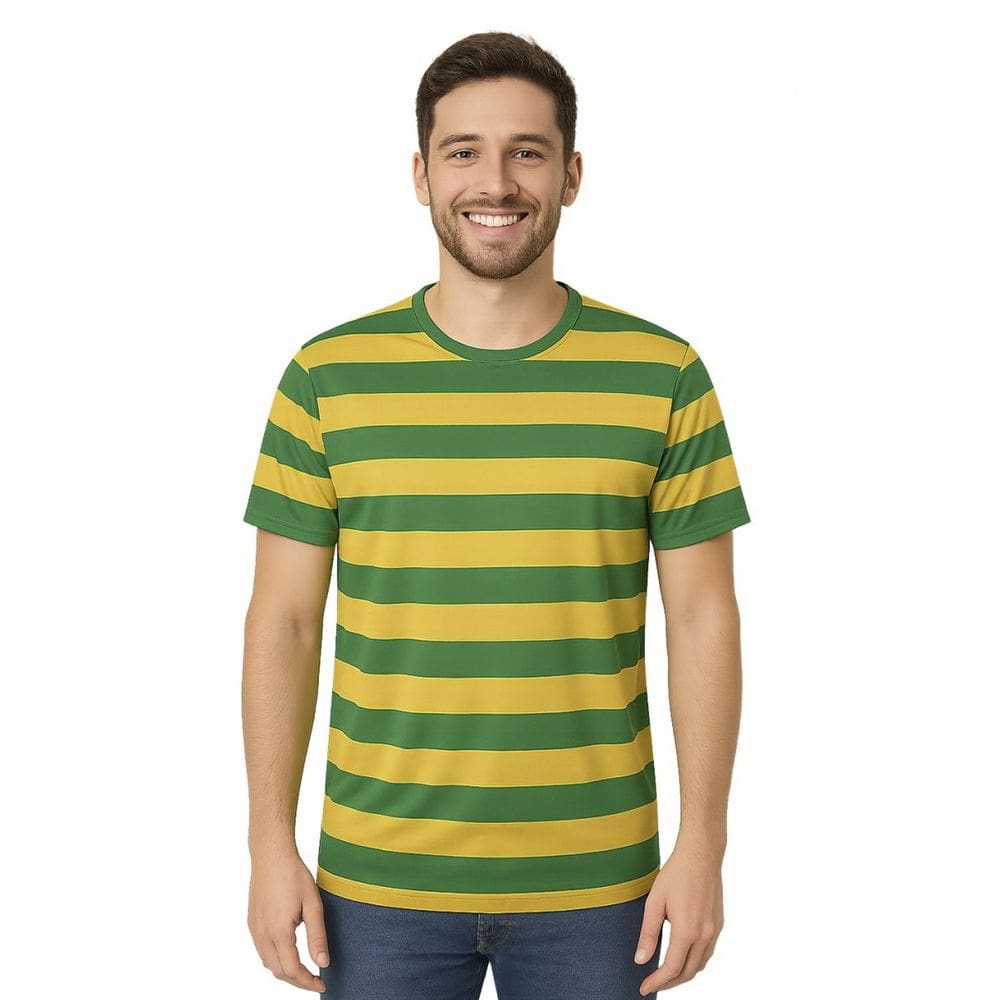 Camiseta Manga Curta Torcedor Brasil Listrada Verde Amarela