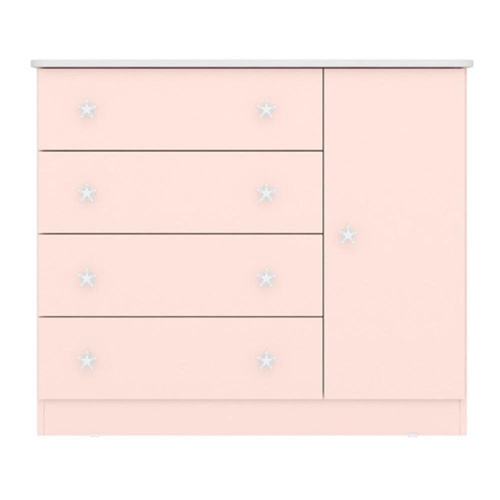 Cômoda Com 4 Gavetas Ravena Rosa Acetinado