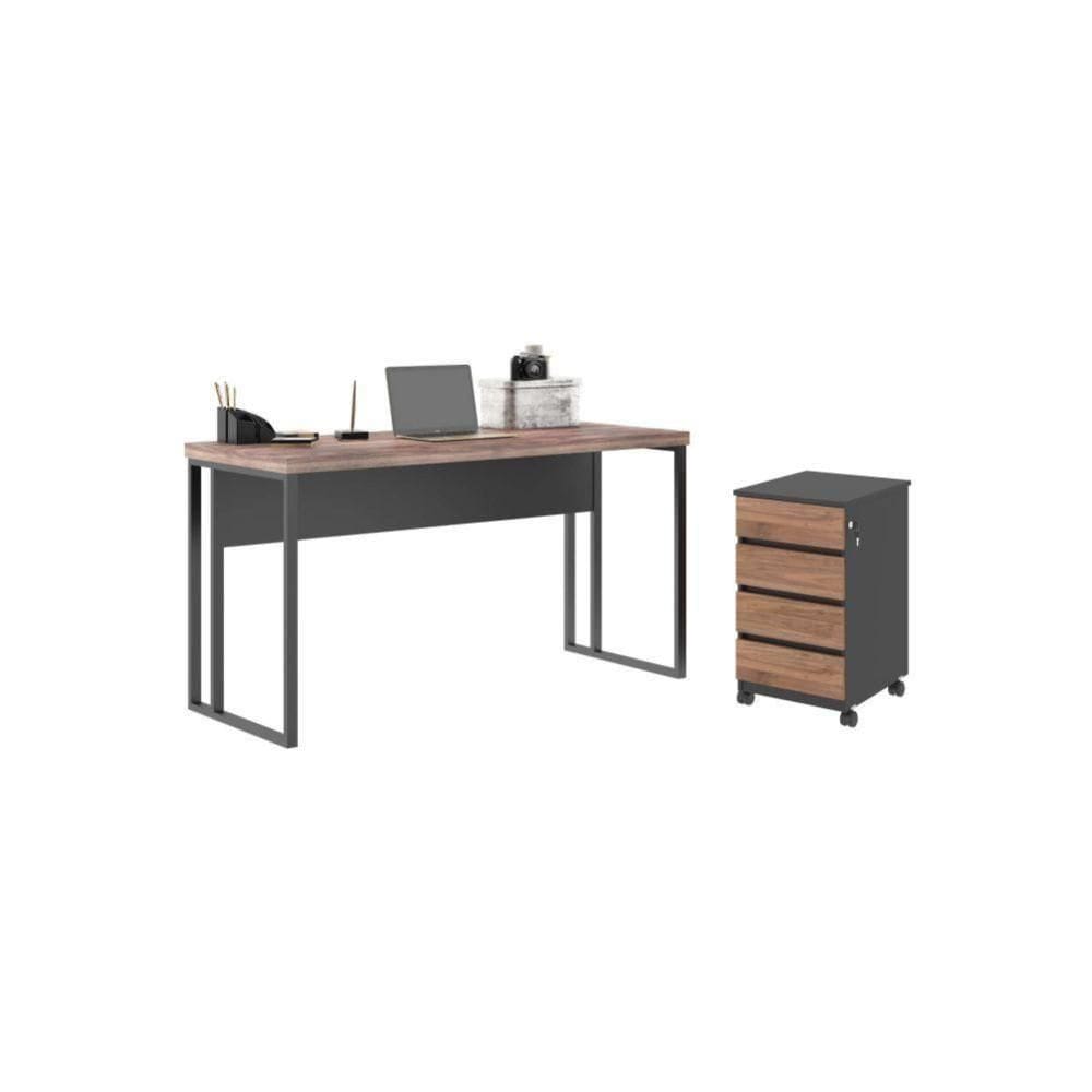 Kit Escrivaninha Com Gaveteiro Dinamarca Noce Preto