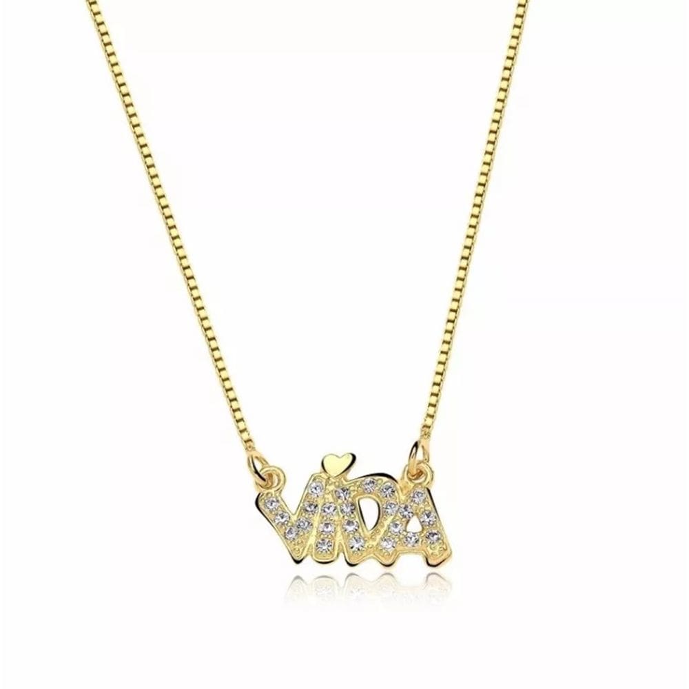 Colar Cordão Gargantilha Vida Strass Folheado 18k