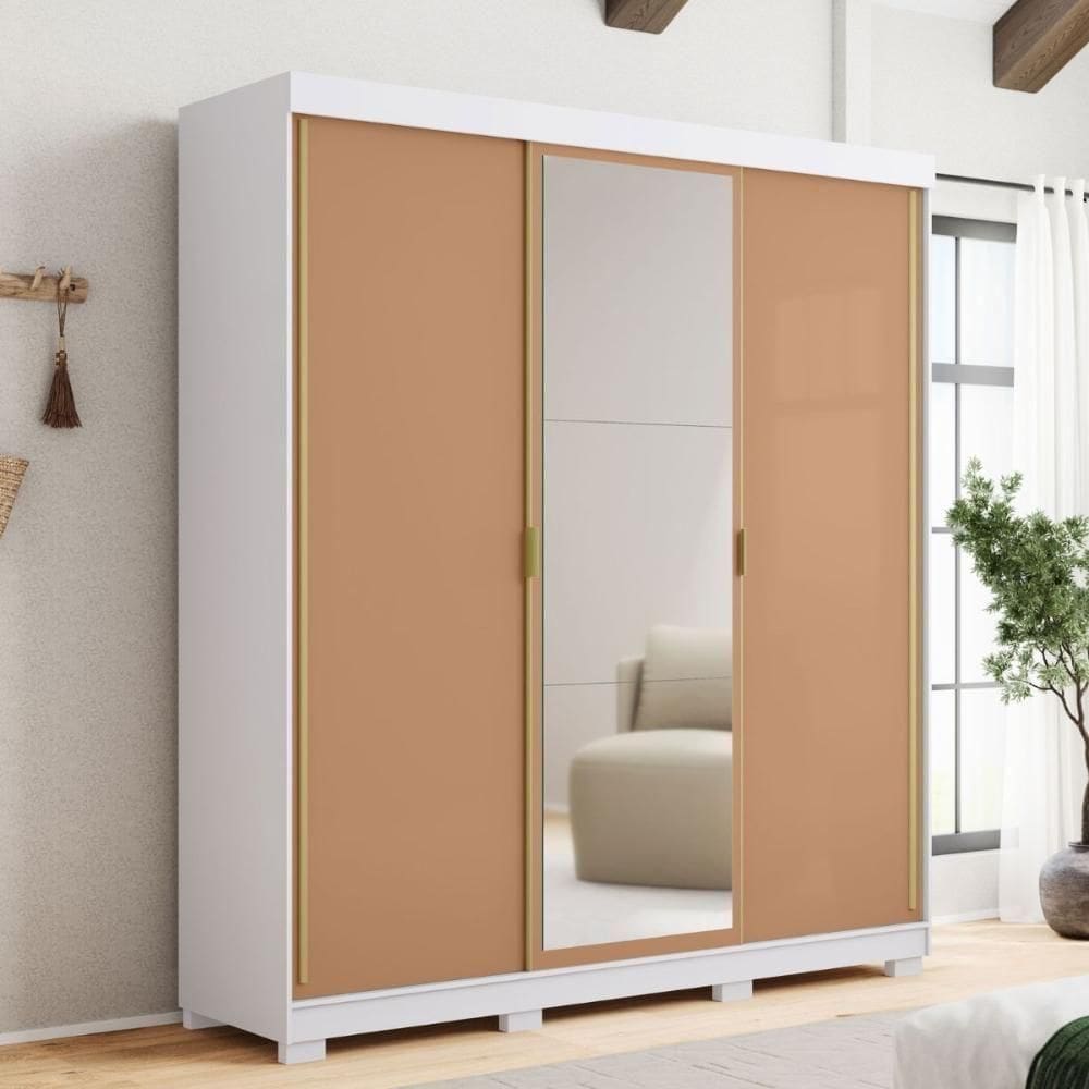 Kit Quarto Espelho França Branco Camarim Nature Brisa Linho Bege
