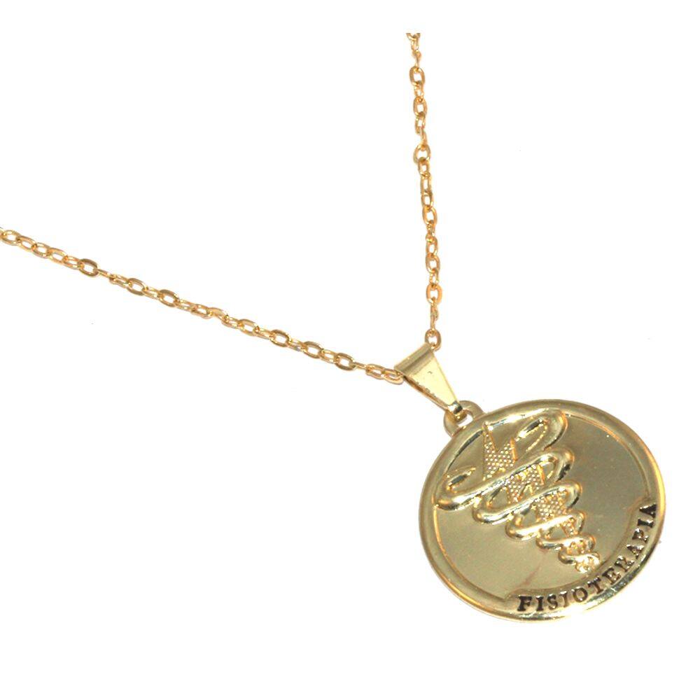 Colar Cordão Profissão Medalha Fisioterapia Folheado 18k