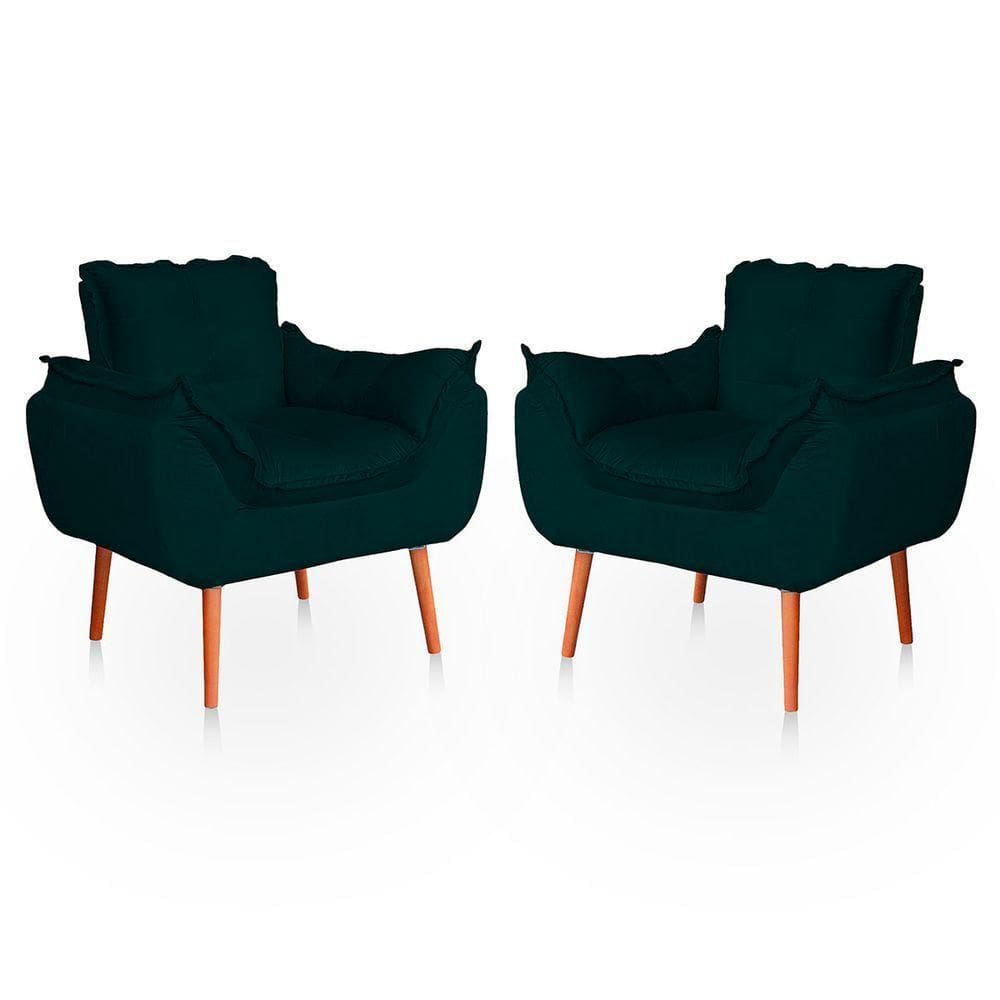 Kit 02 Poltronas Opala Para Sala Confortável Resistente Veludo Bege Verde