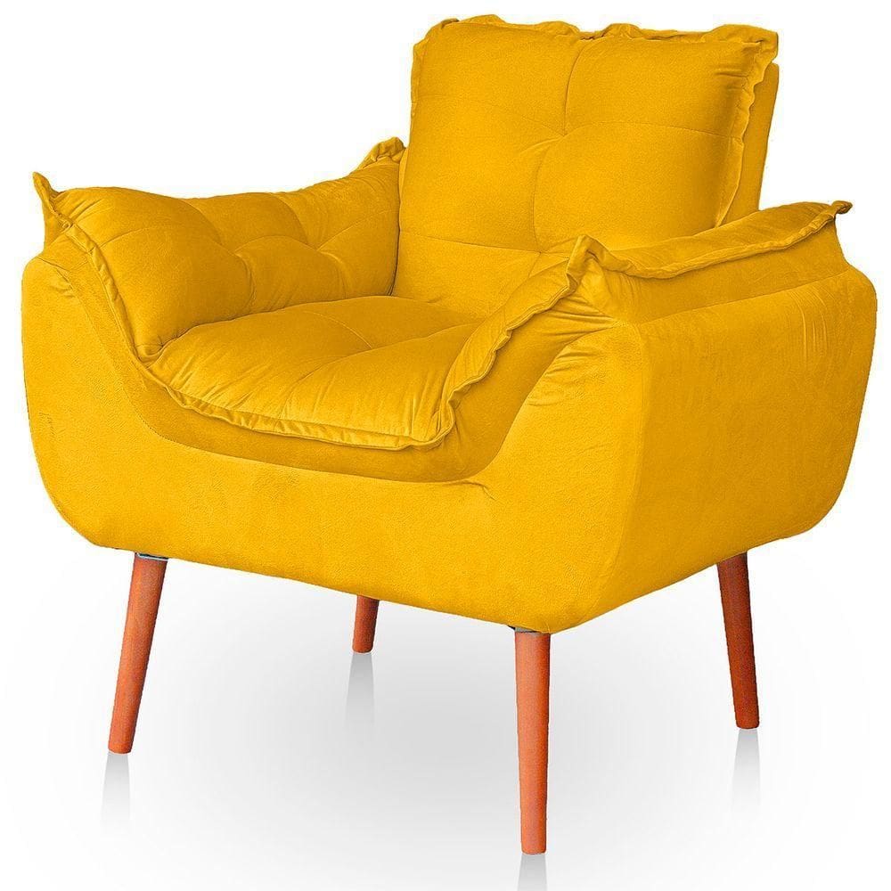 Poltrona Opala Para Sala Confortável Resistente Veludo Amarelo