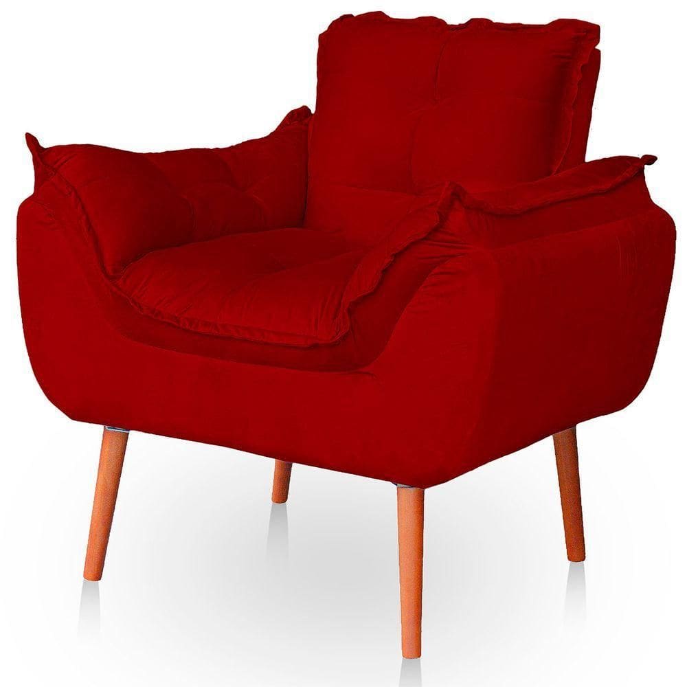 Poltrona Opala Para Sala Confortável Resistente Veludo Vermelho