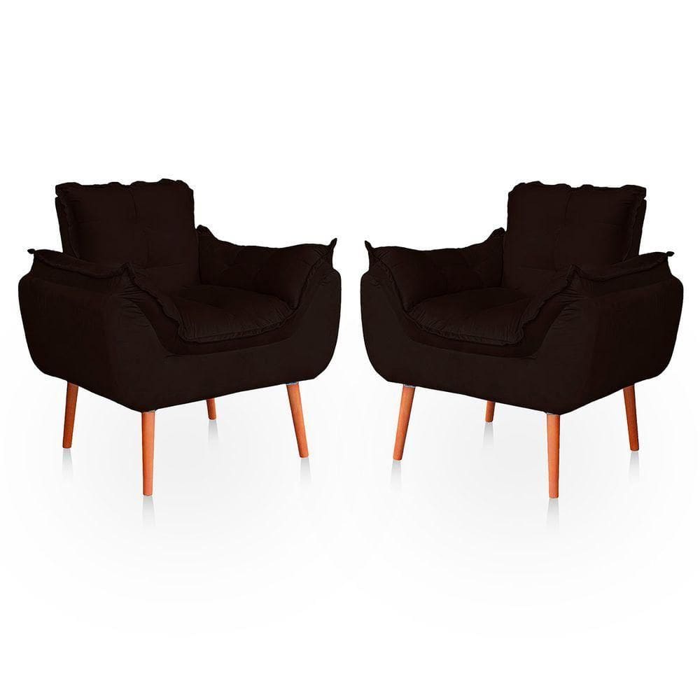 Kit 02 Poltronas Opala Para Sala Confortável Resistente Veludo Bege Marrom