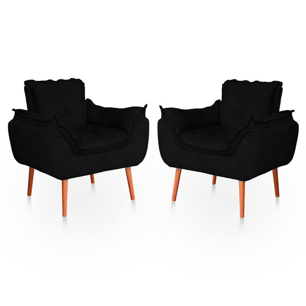 Kit 02 Poltronas Opala Para Sala Confortável Resistente Veludo Bege Preto