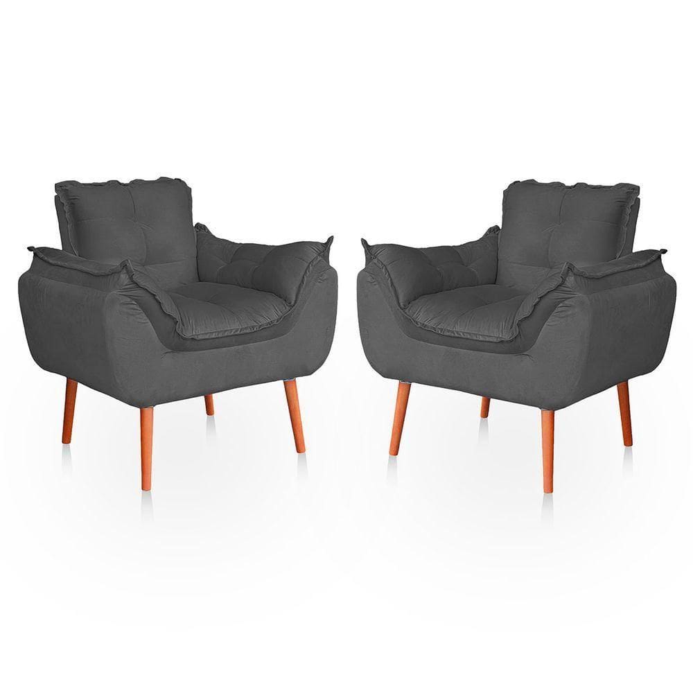 Kit 02 Poltronas Opala Para Sala Confortável Resistente Veludo Bege Cinza
