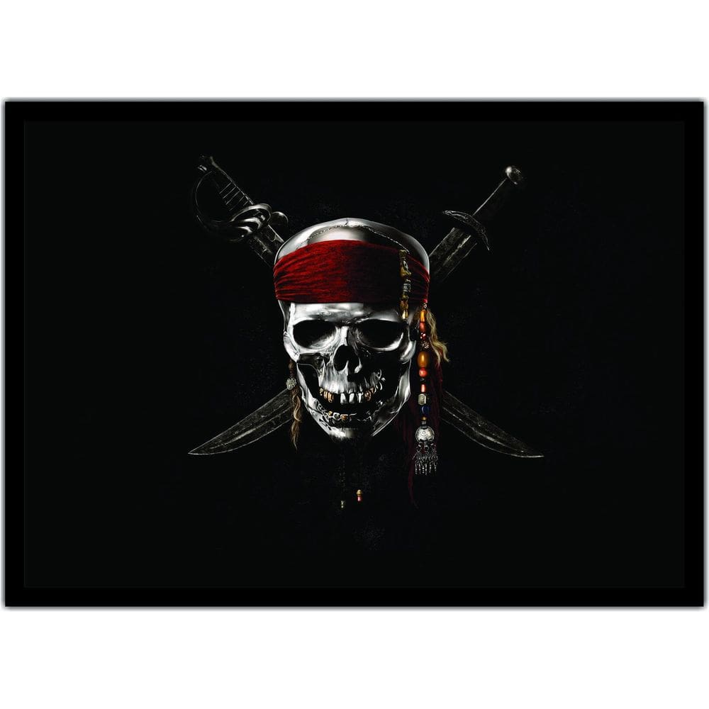 Quadro Decorativo Caveira Pirata Cinema Filmes Com Moldura