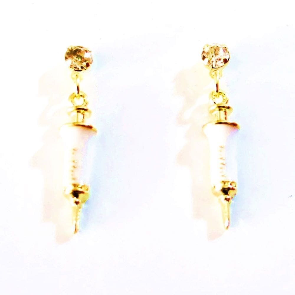 Brinco Enfermagem Seringa Delicado Folheado A Ouro 18k