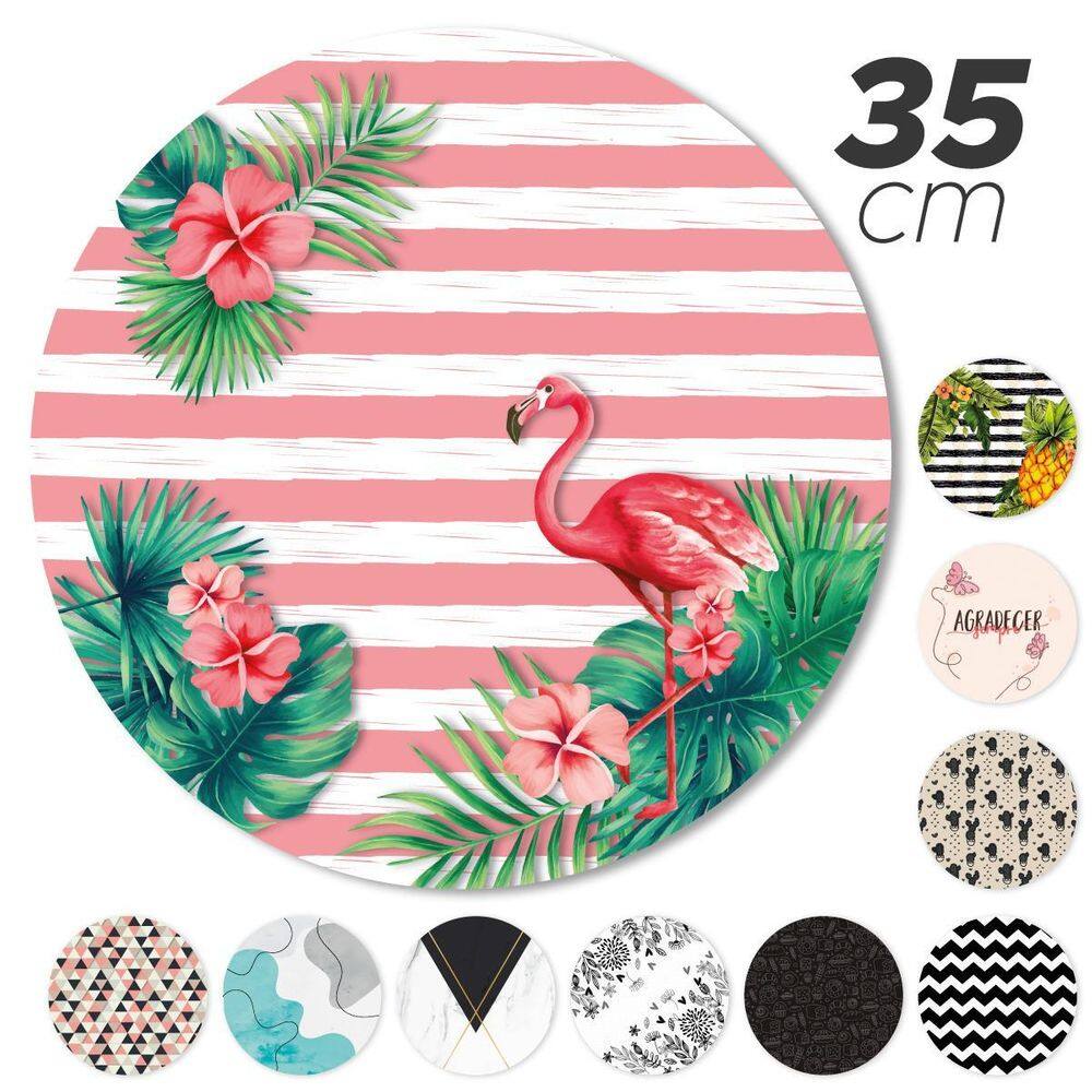 Kit 6 Peça Jogo Americano Base Redonda Mdf Sousplat Flamingo
