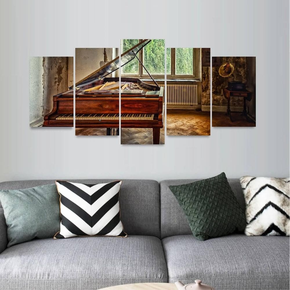 Quadro Decorativo Sala De Piano Vintage Música Mosaico