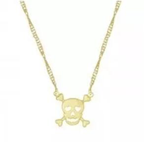 Colar Cordão Gargantilha Caveira Osso Folheado 18k