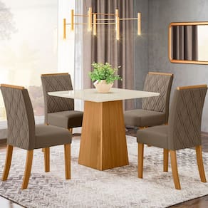 Mesa de Jantar 4 Lugares Carina Natural/Off White/Bege Se79 - Pnr Móveis