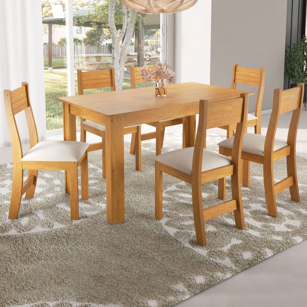 Mesa de Jantar 6 Lugares Ariane Marrom/Nude - Pnr Móveis