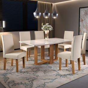 Mesa de Jantar 6 Lugares Catarina com Vidro Marrom/Nude/Off White - Pnr Móveis