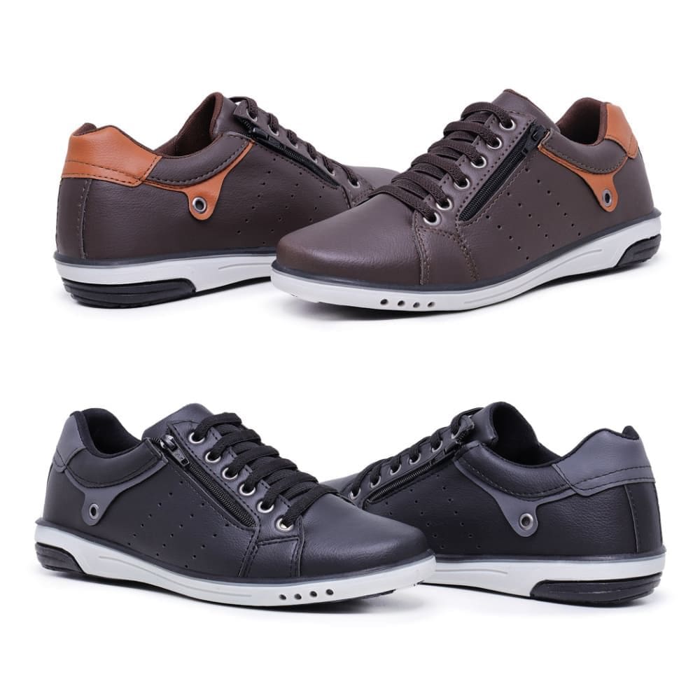 Kit 2 Pares Sapatênis Masculino Fechamento Elastico e Ziper