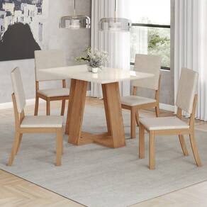 Mesa de Jantar 4 Lugares Sales/Milla com Vidro Natural/Off White/Linho - Pnr Móveis