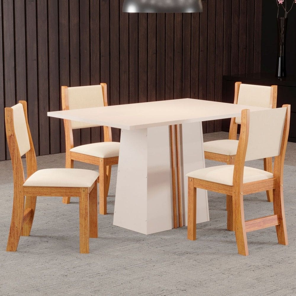 Mesa de Jantar 4 Lugares Marilia Off White/Blonde/Marrom/Nude - Pnr Móveis