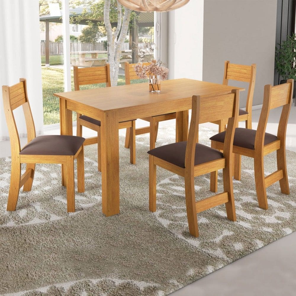 Mesa de Jantar 6 Lugares Ariane Marrom/Fume - Pnr Móveis