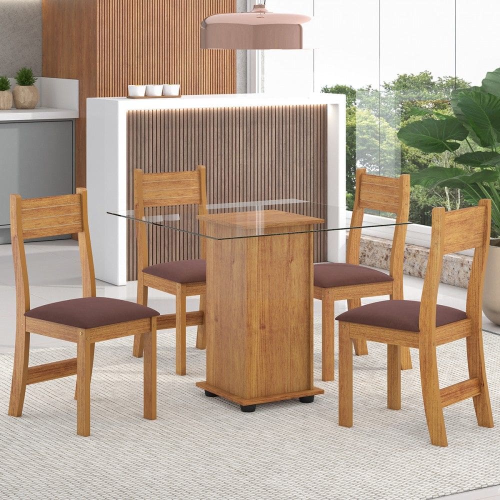 Mesa de Jantar 4 Lugares Penha Marrom/Fume - Pnr Móveis